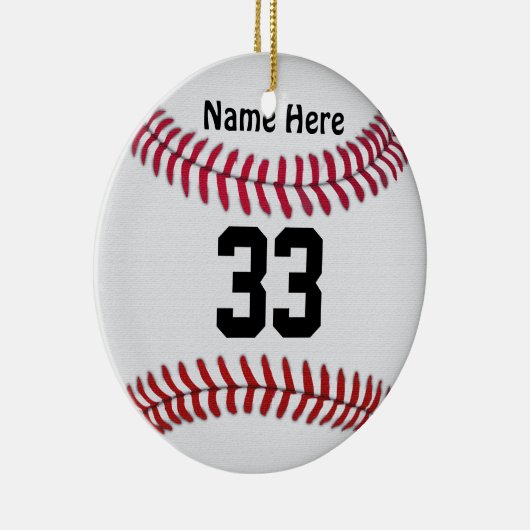 Jouw naam en nummer van persoonlijke honkbalsierad keramisch ornament (Rechts)