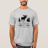 Jouw naam Familiekabin Moose Pine Tree Silhouette T-shirt (Voorkant)