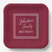 Jouw naam Family Reunion Script Burgundy Papieren Bordje (Voorkant)