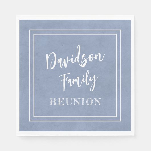 Jouw naam Family Reunion Script Dusty Blue Paper Servet (Voorkant)