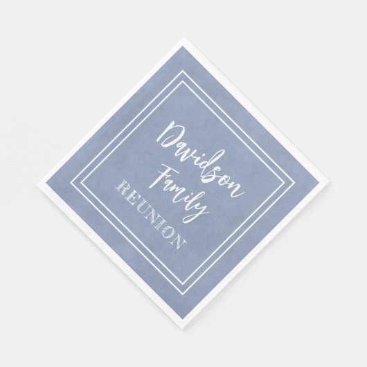 Jouw naam Family Reunion Script Dusty Blue Paper Servet (Hoek)