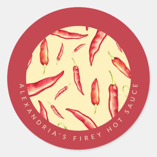 Jouw naam Firey Hot Sauce | Rode Spaanse peper Ronde Sticker (Voorkant)
