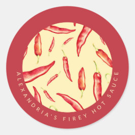 Jouw naam Firey Hot Sauce | Rode Spaanse peper Ronde Sticker