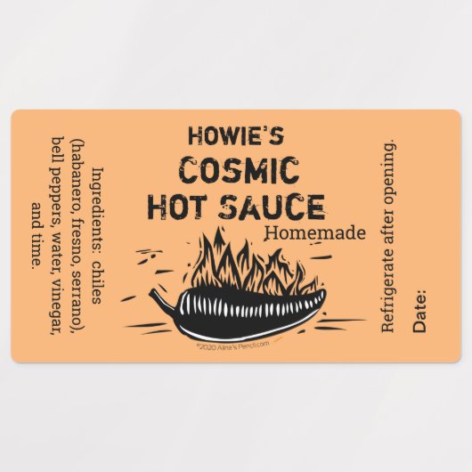 Jouw naam Flaming Chili Pepper Zelfgemaakte Hot Sa Labels (Design 1)