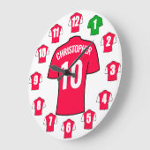 Jouw naam Football Klok - Rood en Wit (Hoek)