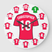 Jouw naam Football Klok - Rood en Wit (Voorkant)