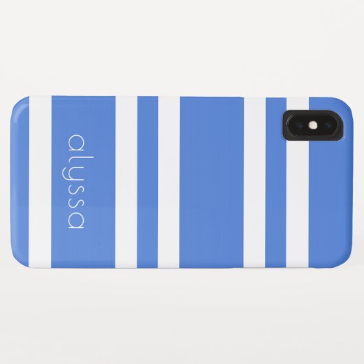 Jouw naam, Frans Blauw en Witte Dubbele Stripes Case-Mate iPhone Case (Achterkant (horizontaal))
