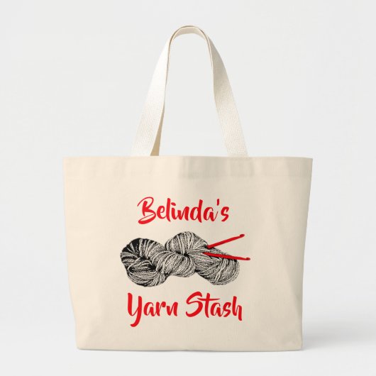 (Jouw naam) Garn Stash voor gepersonaliseerd haakj Grote Tote Bag (Voorkant)
