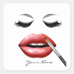 Jouw naam gepersonaliseerde lippen en wimpers vierkante sticker
