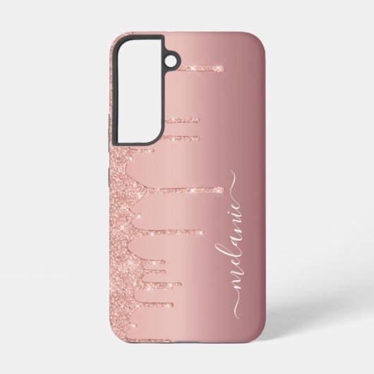 Jouw naam Geppersonaliseerd Roos Gold Blush Glitte Samsung Galaxy Hoesje (Achterkant)