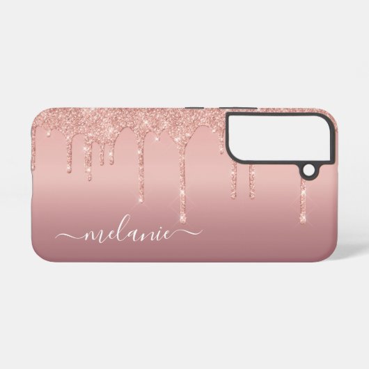 Jouw naam Geppersonaliseerd Roos Gold Blush Glitte Samsung Galaxy Hoesje (Achterkant horizontaal)