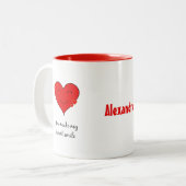 Jouw naam glimlachend hart tweekleurige koffiemok (Voorkant links)