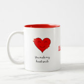 Jouw naam glimlachend hart tweekleurige koffiemok (Links)