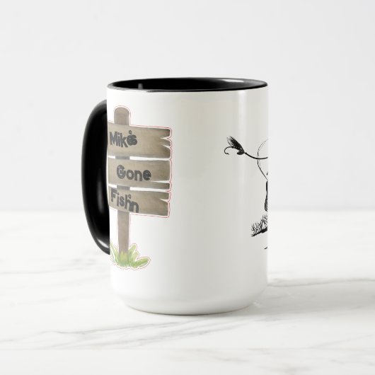 "(Jouw naam) Gone Fish'n" Mok (Voorkant links)