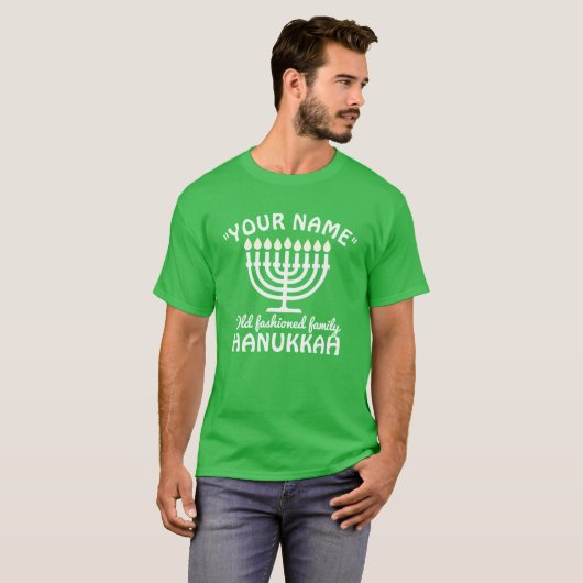 JOUW NAAM Good Old Fashioned familie HANUKKAH T-shirt (Voorkant volledig)