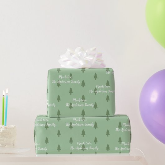 Jouw naam Groene pine-structuur Eenvoudig modern p Cadeaupapier (Feestgeschenken)