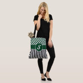 Jouw naam Groene Witte Strepen Polka Dot Canvas ta Tote Bag (Op model)