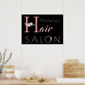 Jouw naam haar salon floral glitter roze zwart poster (Keuken)