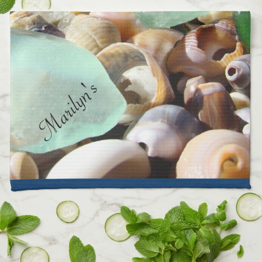 jouw naam handdoeken, gepersonaliseerd blauw zeewi theedoek (Gevouwen)