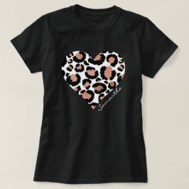 Jouw naam Hart Leopard Cheetah Dierenpatroon T-shirt