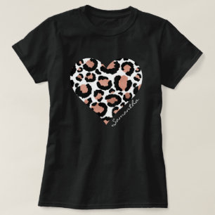 Jouw naam Hart Leopard Cheetah Dierenpatroon T-shirt