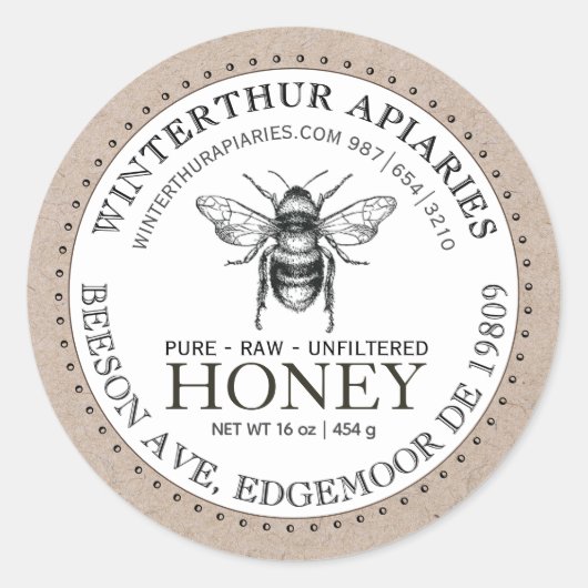 Jouw naam hier bewerkbaar Kraft Honey Jar Bee Labe Ronde Sticker (Voorkant)