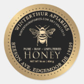 Jouw naam hier bewerkbare gouden bijenhoning op zw ronde sticker (Voorkant)