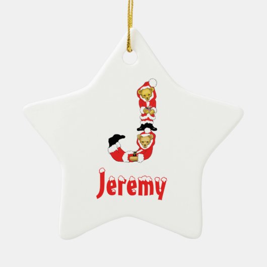jouw naam hier! Custom Letter J Teddy Bear Santas Keramisch Ornament (Voorkant)