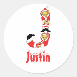 Jouw naam hier! Custom Letter J Teddy Bear Santas Ronde Sticker