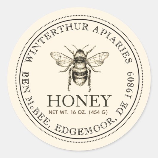 Jouw naam hier Editable White Honey Jar bee Label (Voorkant)