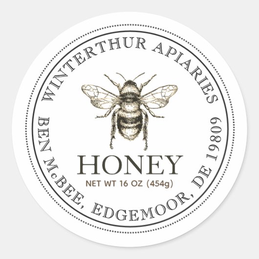 Jouw naam hier Editable White Honey Jar bee Label (Voorkant)