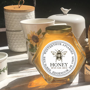 Jouw naam hier Editable White Honey Jar bee Label