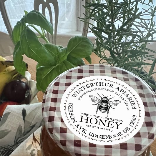 Jouw naam hier Editable White Honey Jar bee Label
