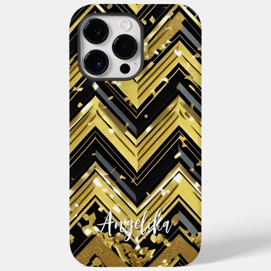 Jouw naam hier in Chevron Black en Gold Case-Mate iPhone Case (Achterkant)