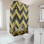 Jouw naam hier in Chevron Black en Gold Douchegordijn (In situ)
