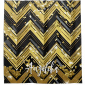 Jouw naam hier in Chevron Black en Gold Douchegordijn (Voorkant)