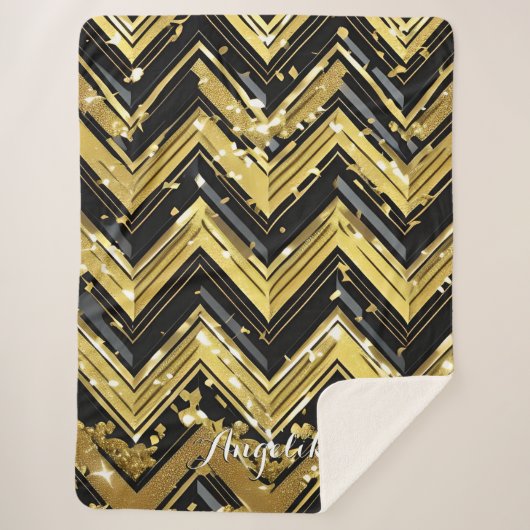 Jouw naam hier in Chevron Black en Gold Sherpa Deken (Voorkant)