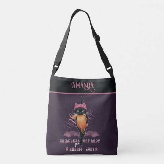 Jouw naam hier - Kinderloze Cat Lady Harris Canvas Crossbody Tas (Achterkant)