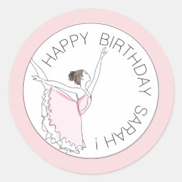 Jouw naam Hier Roze Ballerina Gelukkige Verjaardag Ronde Sticker