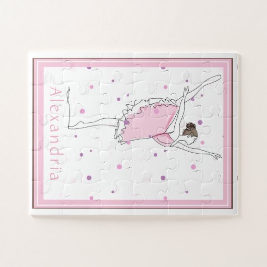Jouw naam hier Roze Ballerina Polka Dot Puzzle Legpuzzel (Horizontaal)