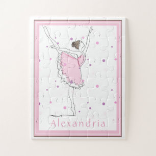 Jouw naam hier Roze Ballerina Polka Dot Puzzle Legpuzzel