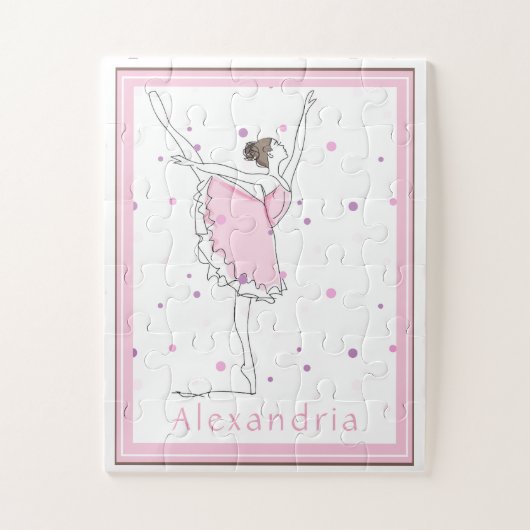 Jouw naam hier Roze Ballerina Polka Dot Puzzle Legpuzzel (Verticaal)