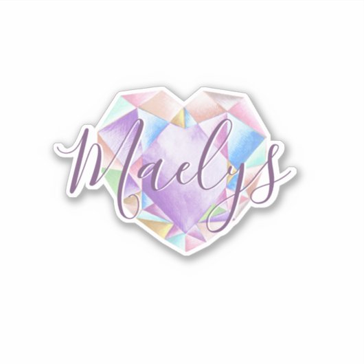 Jouw naam Hier Schattige Pastel Rainbow Heart Diam Sticker (Voorkant)