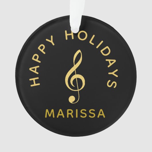 Jouw naam Hier Zwart en Goud Treble Clef Ornament (voorkant)