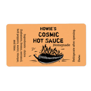 Jouw naam Hot Sauce Woodcut Flaming Chili Pepper Etiket