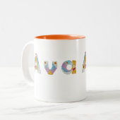 Jouw naam in akkerblokletters / Ava Tweekleurige Koffiemok (Voorkant links)