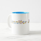 Jouw naam in akkerblokletters / Jennifer Tweekleurige Koffiemok (Voorkant links)