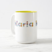 Jouw naam in akkerblokletters / Maria Two-Tone Tweekleurige Koffiemok (Voorkant links)
