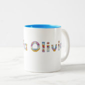 Jouw naam in akkerblokletters / Olivia Tweekleurige Koffiemok (Voorkant rechts)