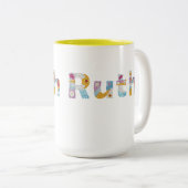 Jouw naam in akkerblokletters / Ruth Two-Tone Tweekleurige Koffiemok (Voorkant rechts)